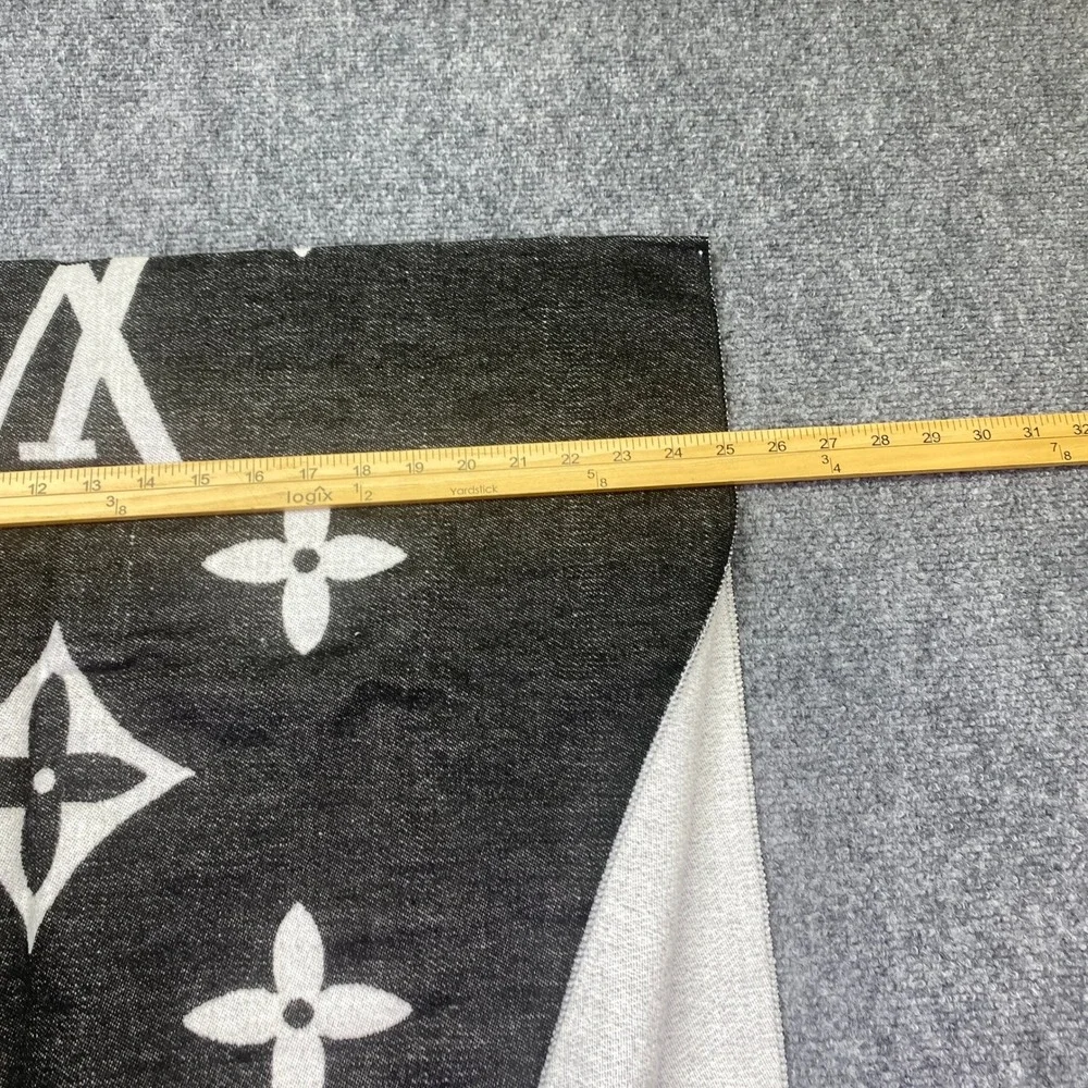 Louis Vuitton Monogram Scarf Black Silver Silk Wool M75748 MR0135 Made in Italy